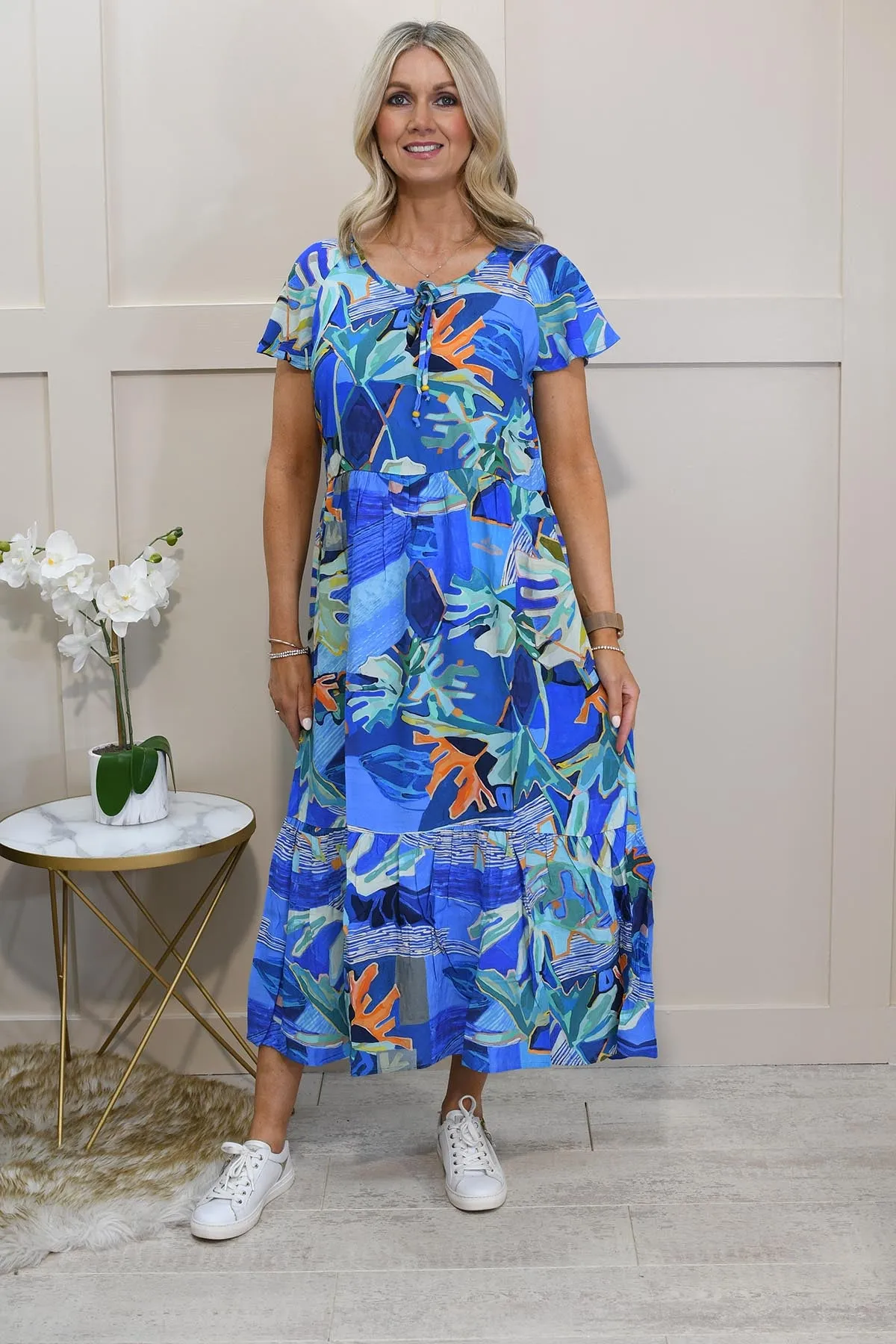 Dolcezza Tropical Leaf Print Smock Dress-25685