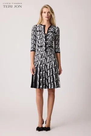 Double Knit Printed Jewel Button Cardigan Top - Black White