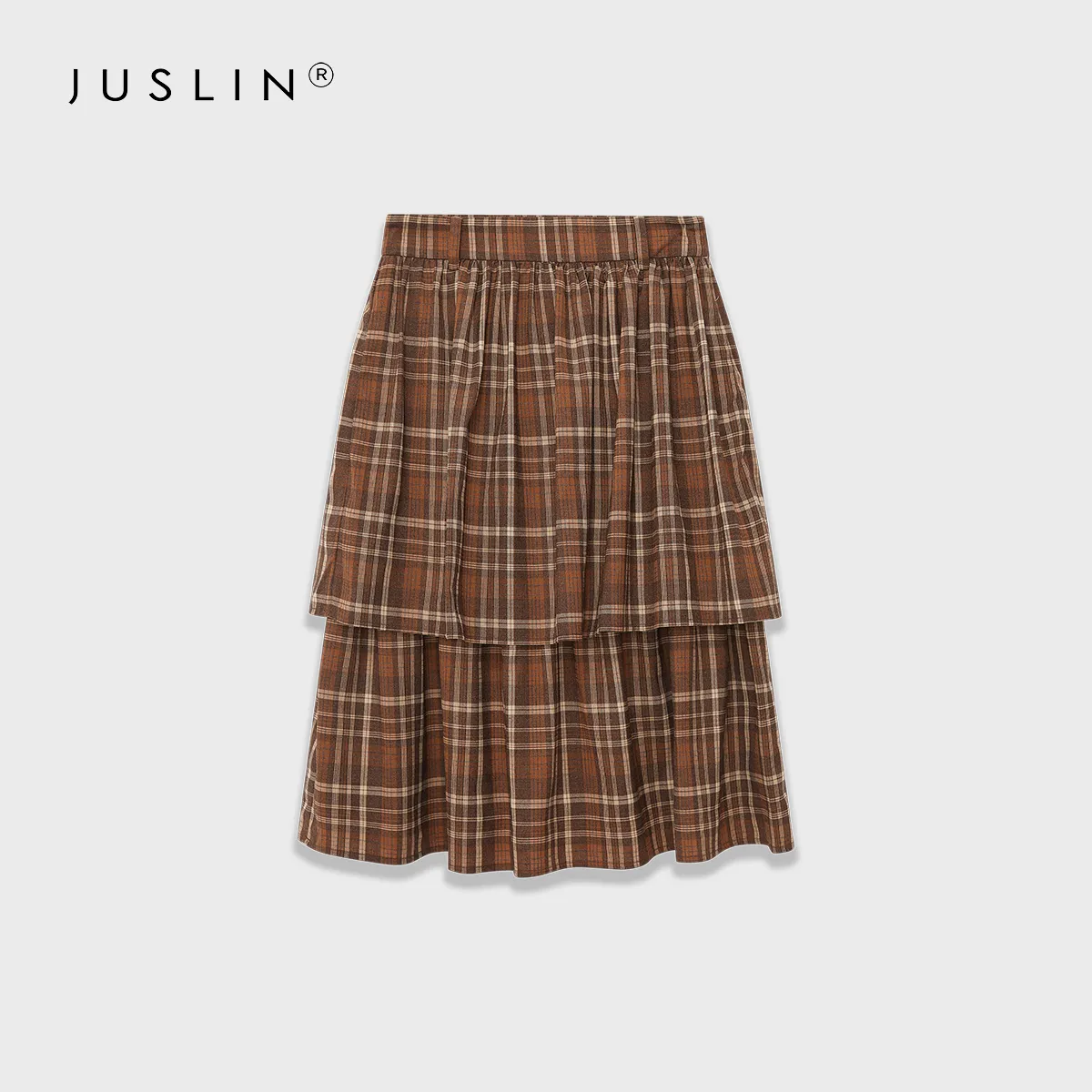 Double-Layer Plaid Skirt