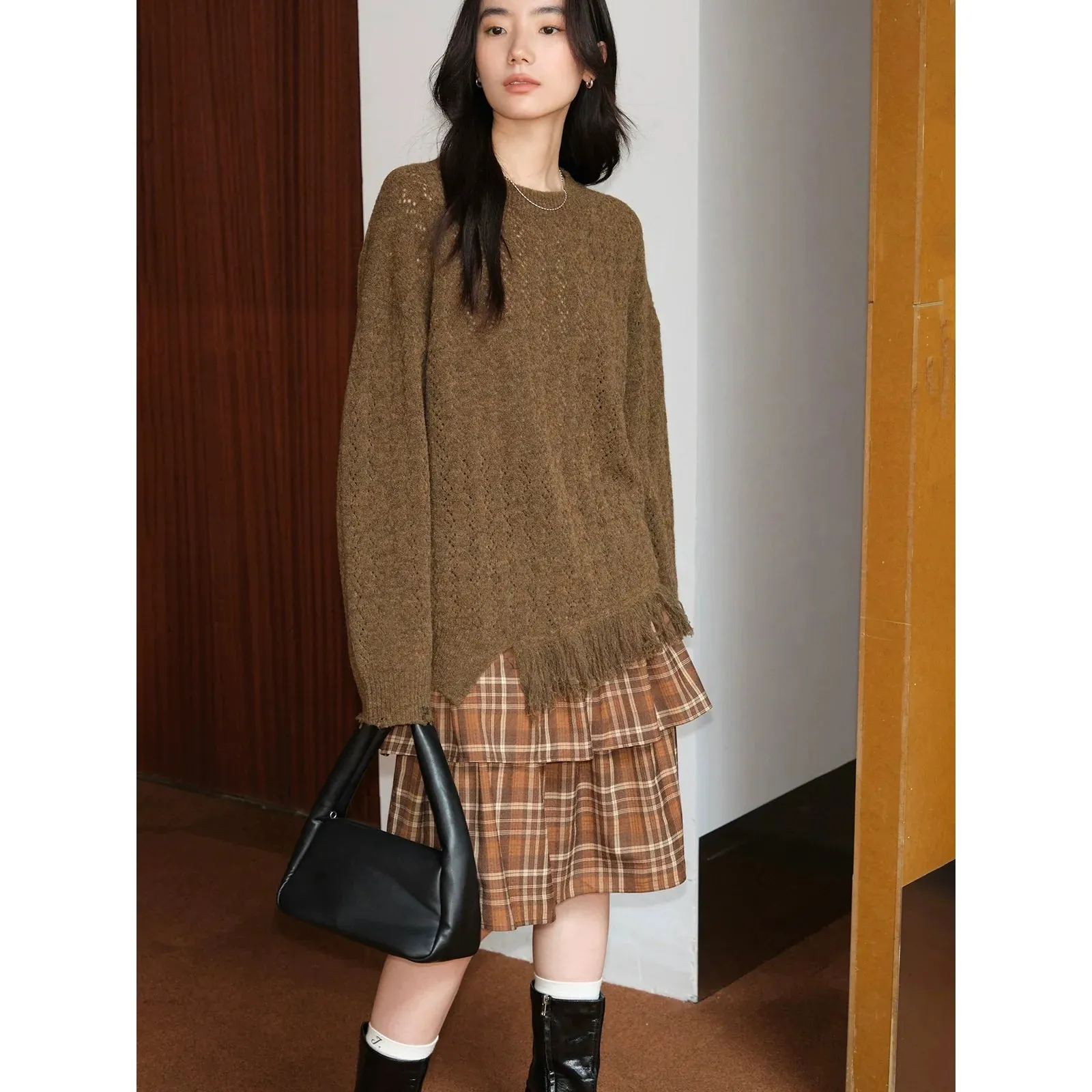 Double-Layer Plaid Skirt