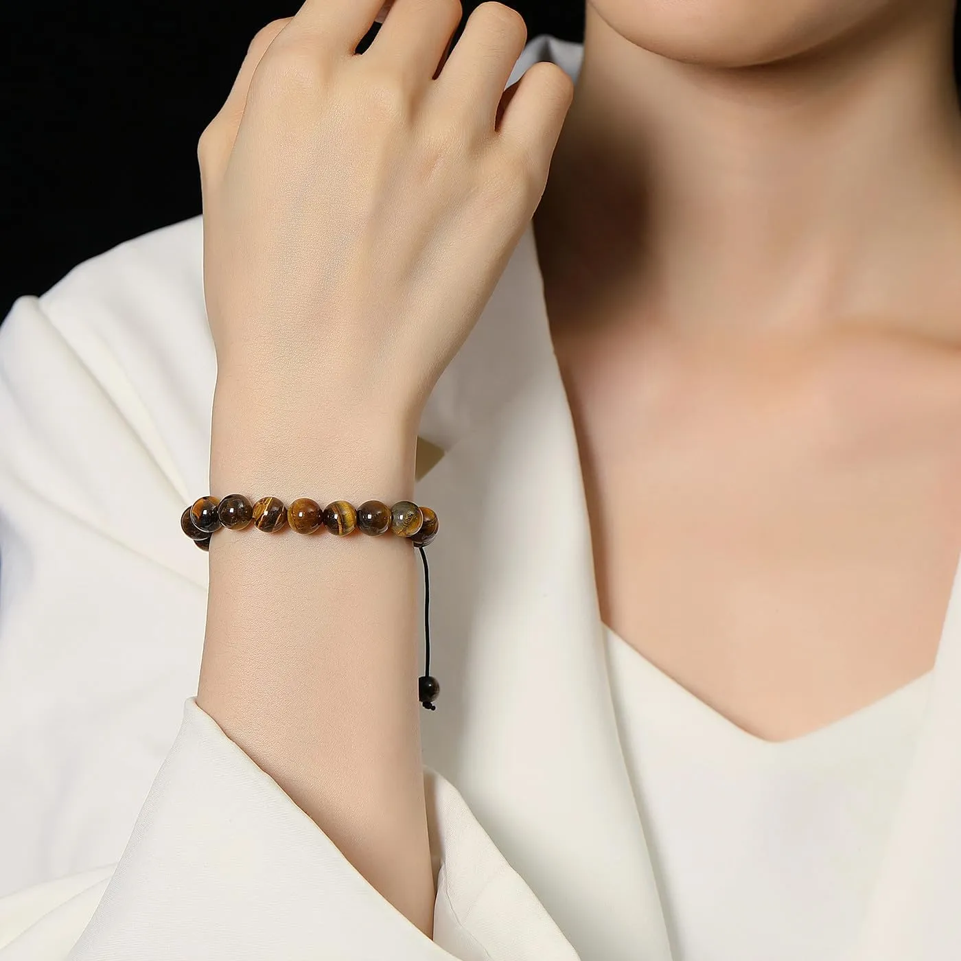 DUQGUHO Crystal Bracelets for Woman Men Natural Adjustable Stone Bracelet 8 mm Beaded Bracelets for Women Men