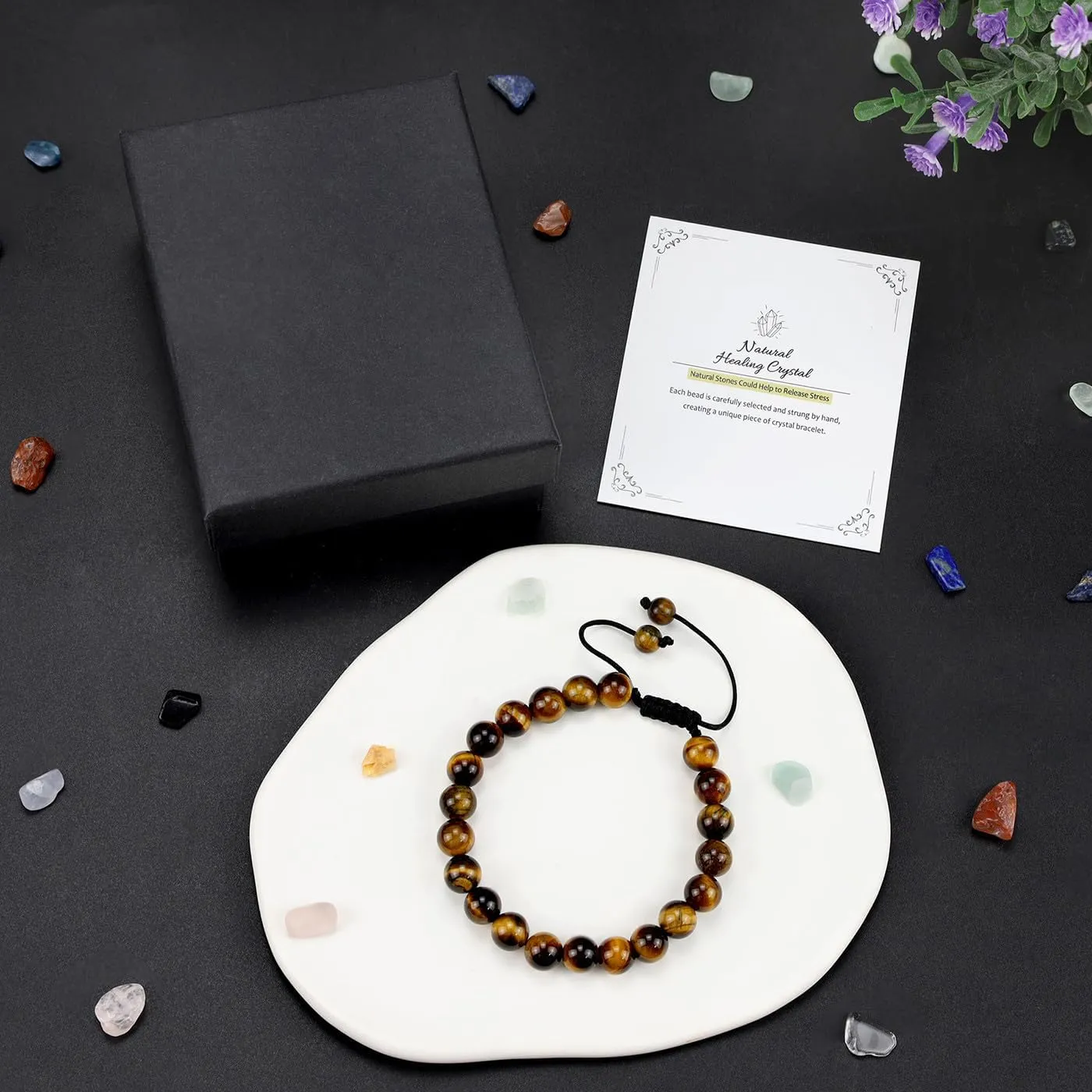 DUQGUHO Crystal Bracelets for Woman Men Natural Adjustable Stone Bracelet 8 mm Beaded Bracelets for Women Men