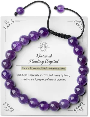 DUQGUHO Crystal Bracelets for Woman Men Natural Adjustable Stone Bracelet 8 mm Beaded Bracelets for Women Men