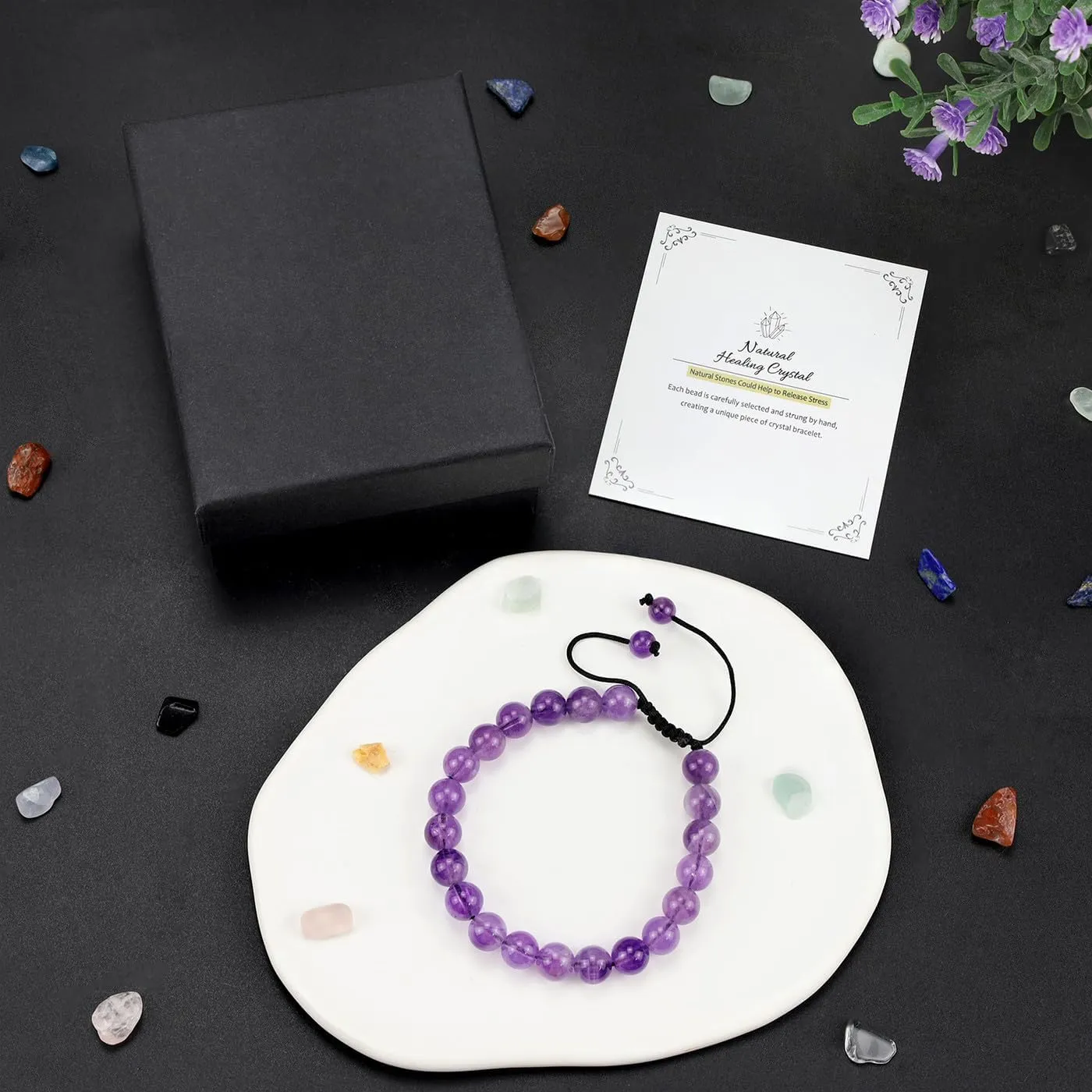 DUQGUHO Crystal Bracelets for Woman Men Natural Adjustable Stone Bracelet 8 mm Beaded Bracelets for Women Men