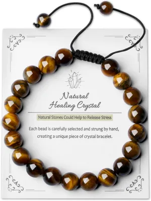 DUQGUHO Crystal Bracelets for Woman Men Natural Adjustable Stone Bracelet 8 mm Beaded Bracelets for Women Men