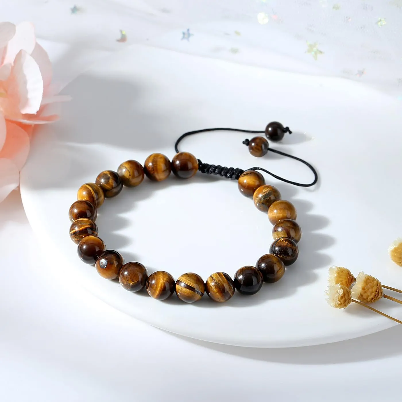 DUQGUHO Crystal Bracelets for Woman Men Natural Adjustable Stone Bracelet 8 mm Beaded Bracelets for Women Men