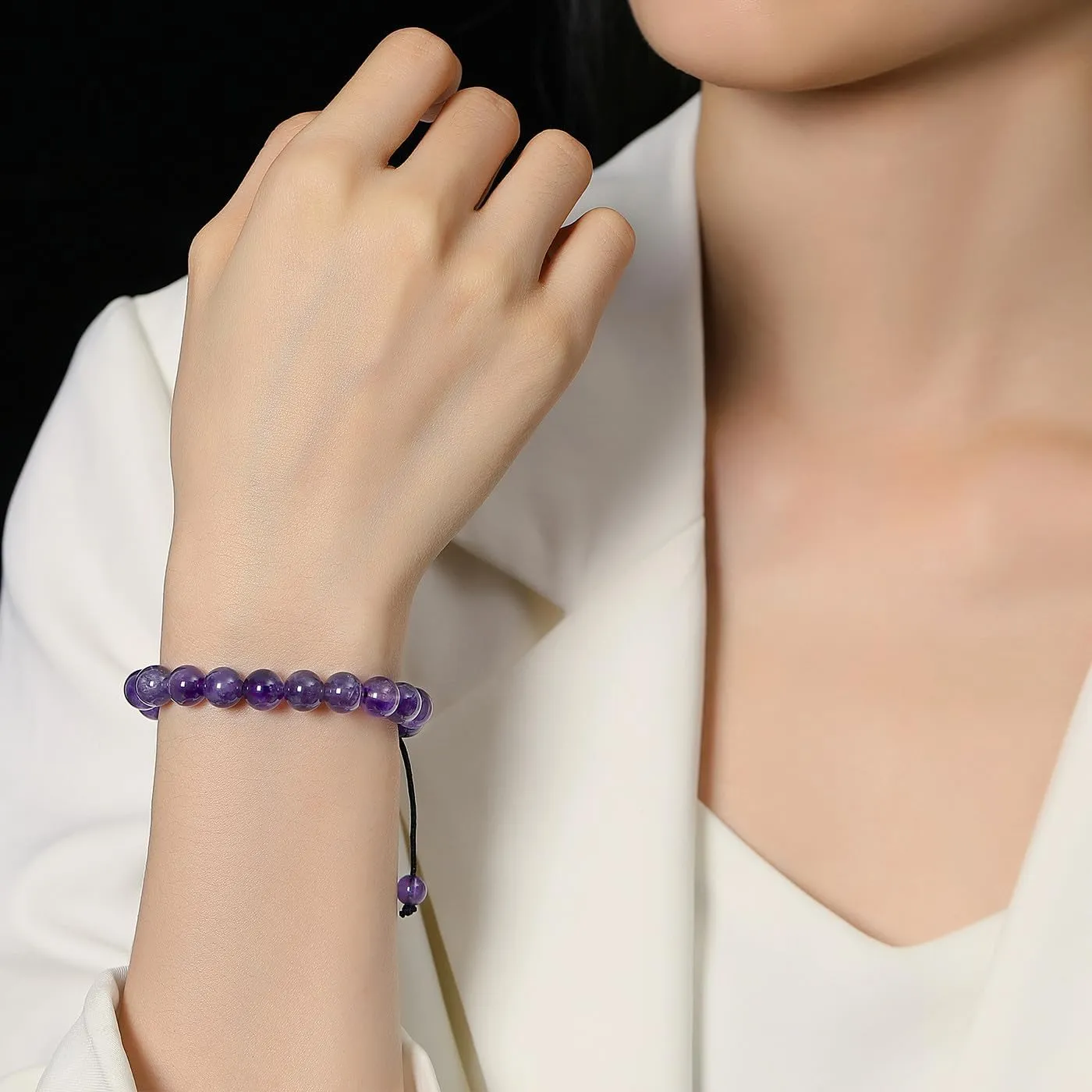DUQGUHO Crystal Bracelets for Woman Men Natural Adjustable Stone Bracelet 8 mm Beaded Bracelets for Women Men