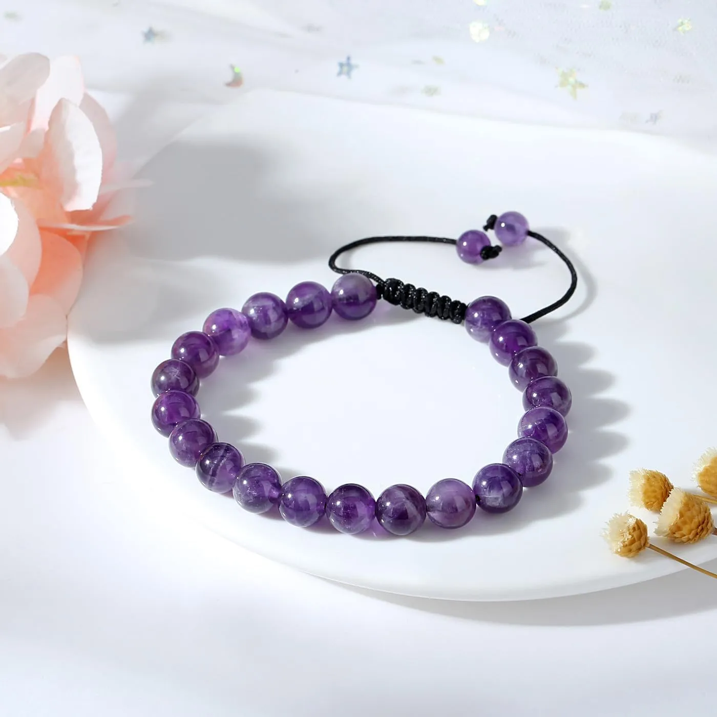 DUQGUHO Crystal Bracelets for Woman Men Natural Adjustable Stone Bracelet 8 mm Beaded Bracelets for Women Men