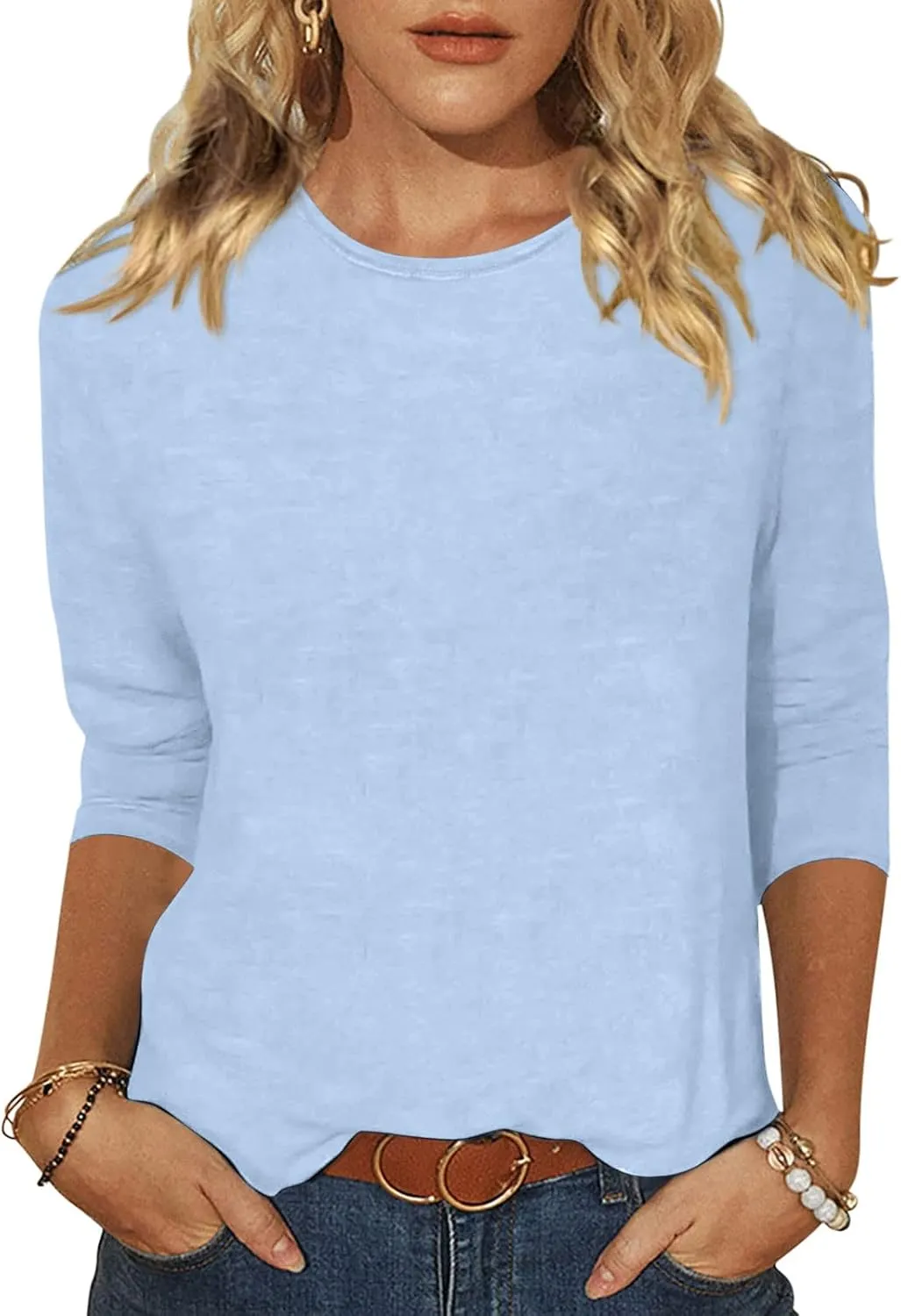 EADINVE Women's Casual 3/4 Sleeve T-Shirts Round Neck Cute Tunic Tops Basic Tees Blouses Loose Fit Pullover