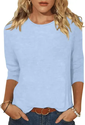 EADINVE Women's Casual 3/4 Sleeve T-Shirts Round Neck Cute Tunic Tops Basic Tees Blouses Loose Fit Pullover