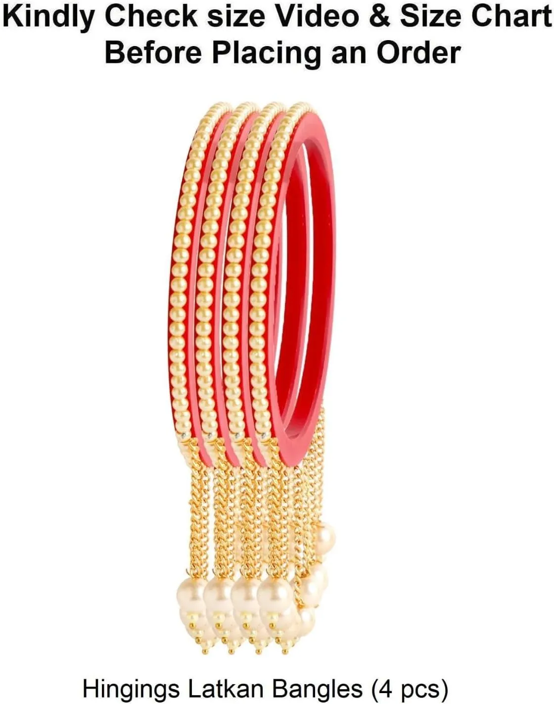 Efulgenz Acrylic Pearl Bangle Set Indian Wedding Party Bangles Set for Women Faux Pearl Beaded Bracelet Bangles with Hangings Latkan Bollywood Fashion Costume Accessories Jewelry for women (4 Pcs)