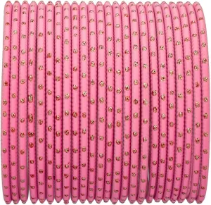 Efulgenz Boho Antique Oxidized Indian Jewellery Tribal Crystal Velvet Bracelet Bangle Set (Pink, 2.37)