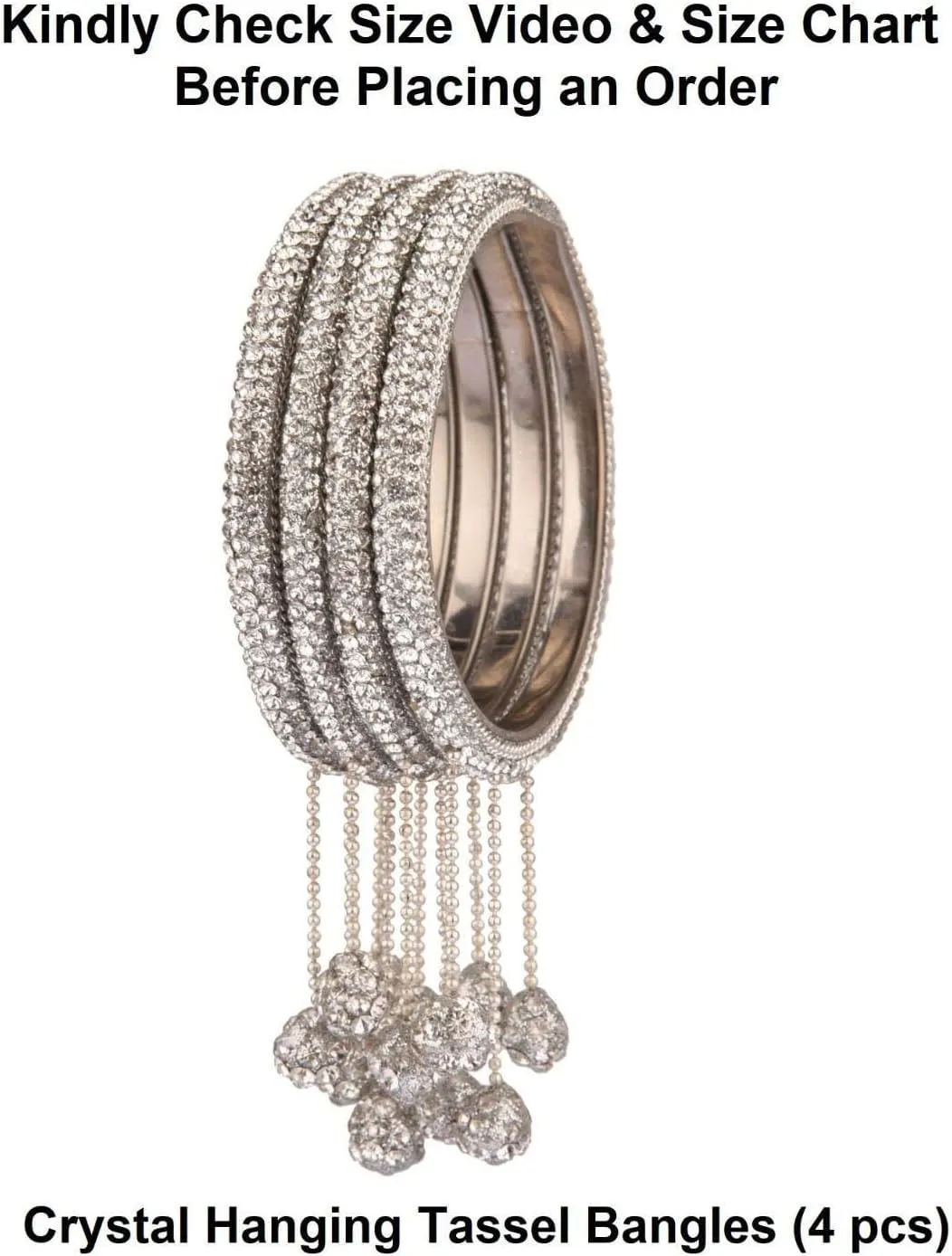 Efulgenz Crystal Bangle Bracelet Rhinestone Indian Bangle Set with Beaded Hanging Tassels Charms Bridal Rhinestone Bracelet Wedding Party Fashion Jewelry Set for Women
