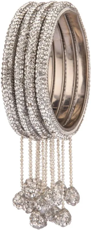 Efulgenz Crystal Bangle Bracelet Rhinestone Indian Bangle Set with Beaded Hanging Tassels Charms Bridal Rhinestone Bracelet Wedding Party Fashion Jewelry Set for Women