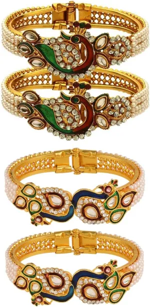Efulgenz Fashion Jewelry Indian Bollywood Faux Pearl Kundan Rhinestone Peacock Bracelet Bangle (2 Pc) Multicolor
