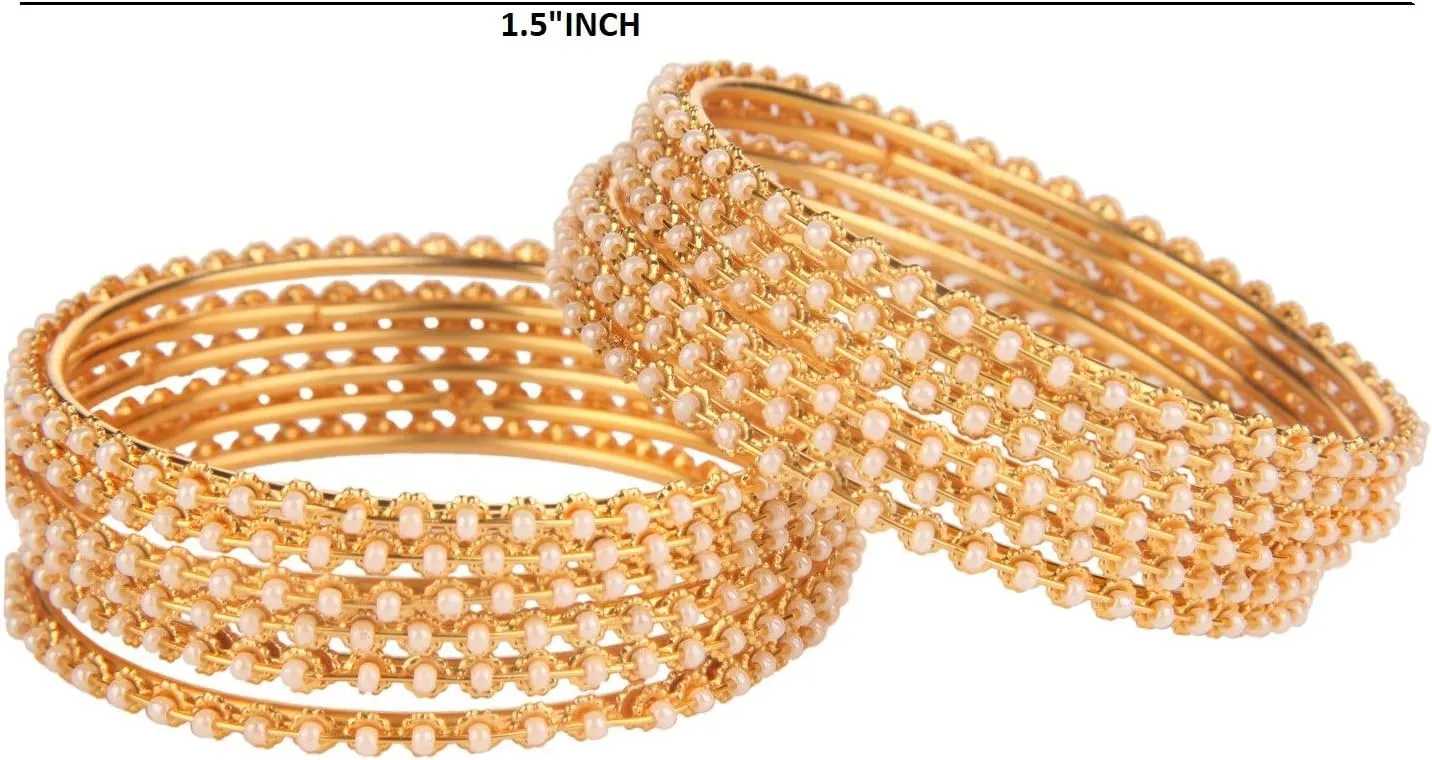 Efulgenz Indian Gold Bangles for Women - Faux Pearl Traditional Bracelet Set - Bollywood Jewelry