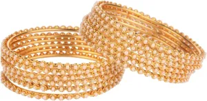 Efulgenz Indian Gold Bangles for Women - Faux Pearl Traditional Bracelet Set - Bollywood Jewelry