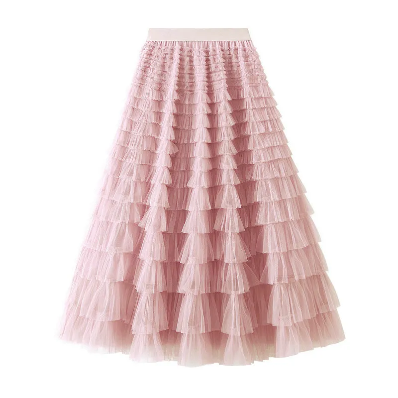 Elegant Tiered Mesh Midi Skirt