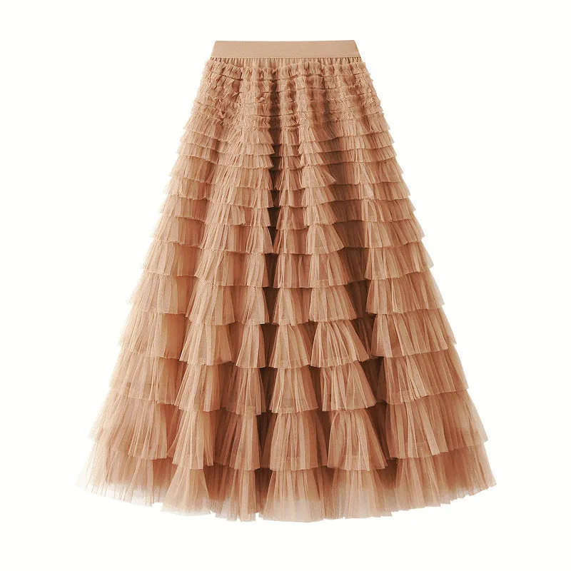 Elegant Tiered Mesh Midi Skirt