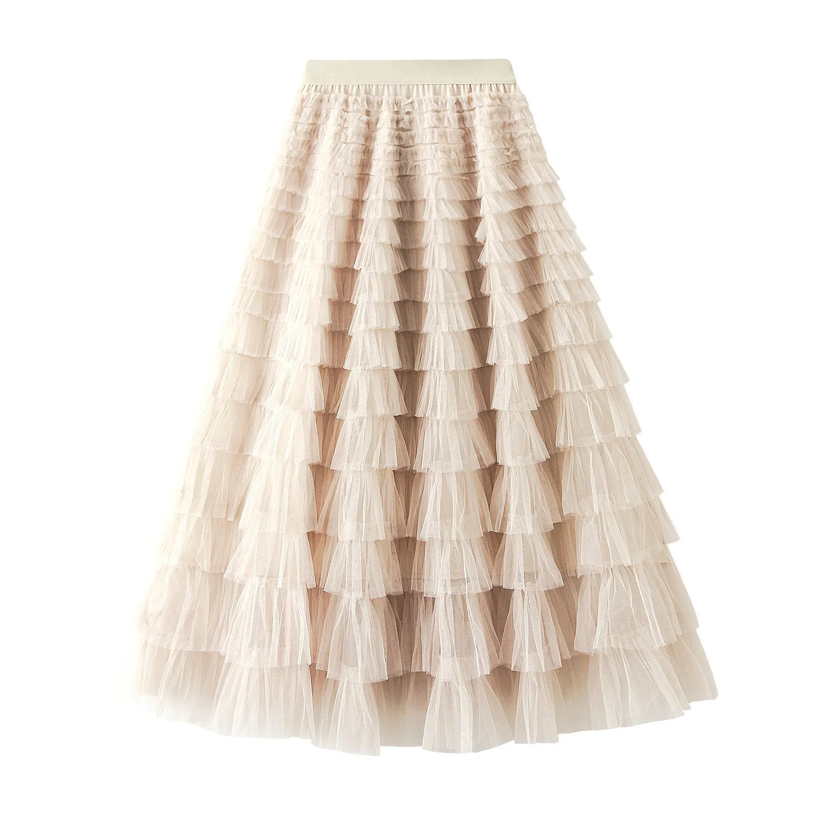 Elegant Tiered Mesh Midi Skirt