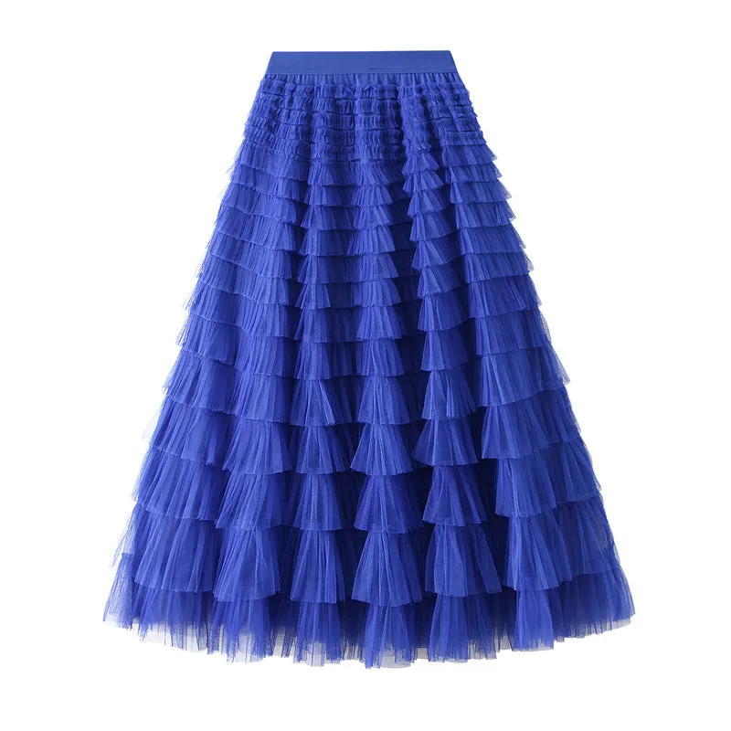 Elegant Tiered Mesh Midi Skirt