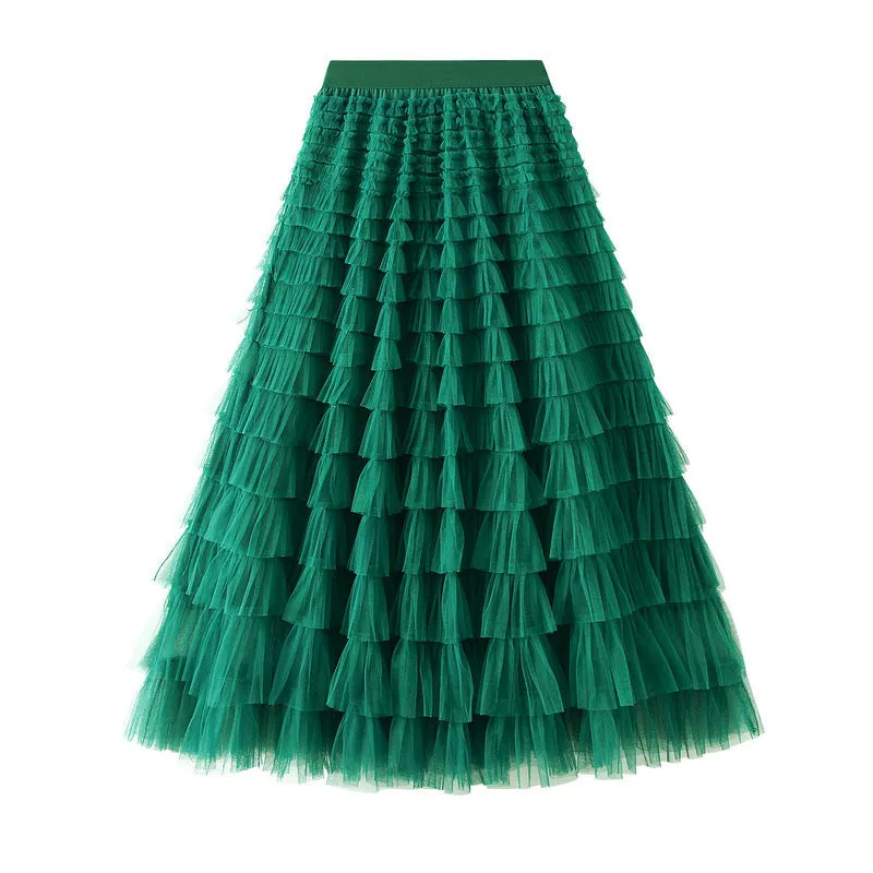 Elegant Tiered Mesh Midi Skirt