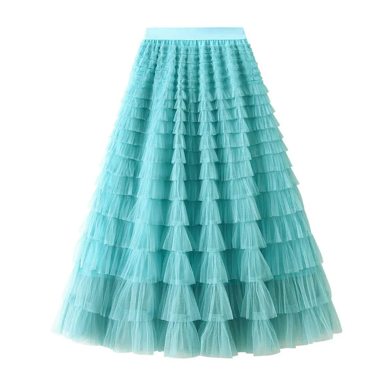 Elegant Tiered Mesh Midi Skirt