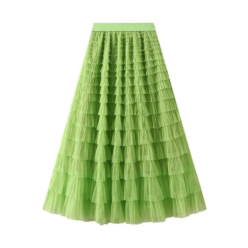 Elegant Tiered Mesh Midi Skirt