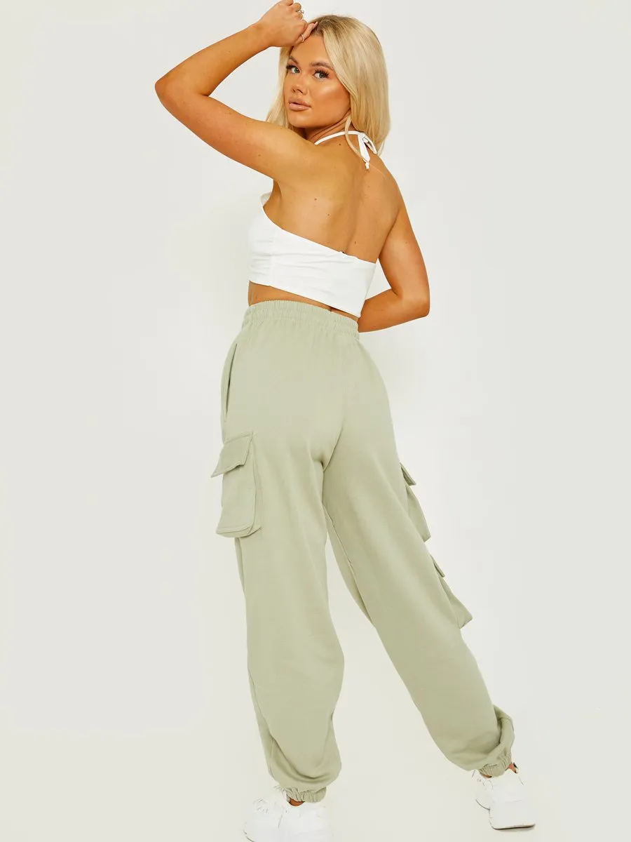 Elicia Utility Pocket Fleeced Cargo Jogger In Green