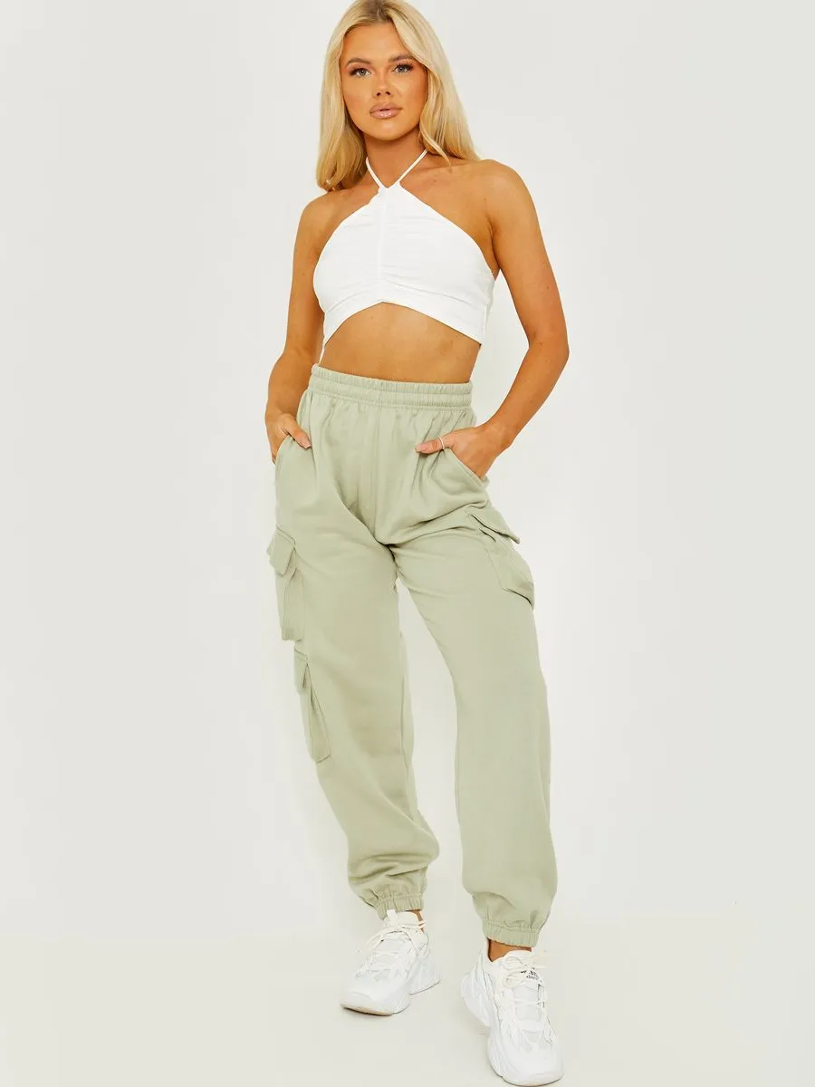 Elicia Utility Pocket Fleeced Cargo Jogger In Green
