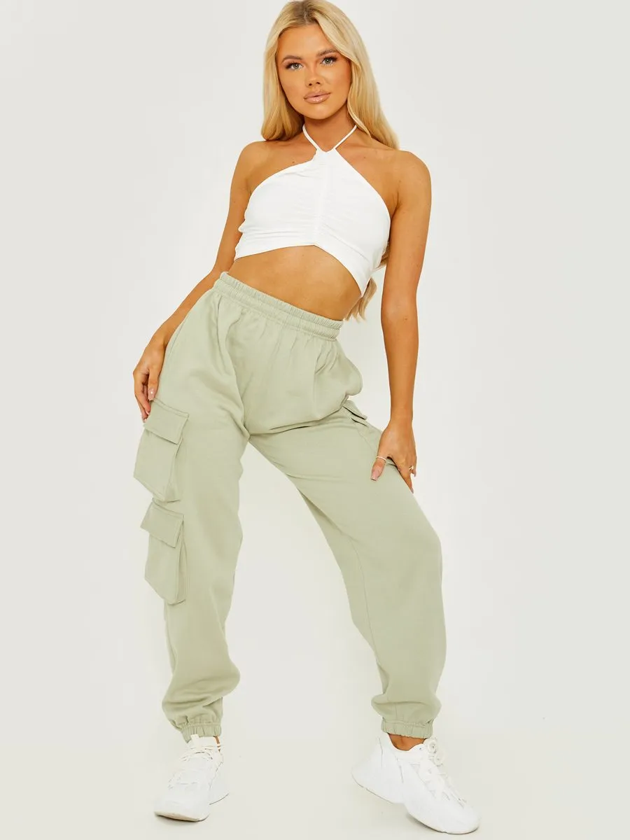 Elicia Utility Pocket Fleeced Cargo Jogger In Green