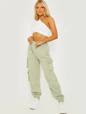 Elicia Utility Pocket Fleeced Cargo Jogger In Green