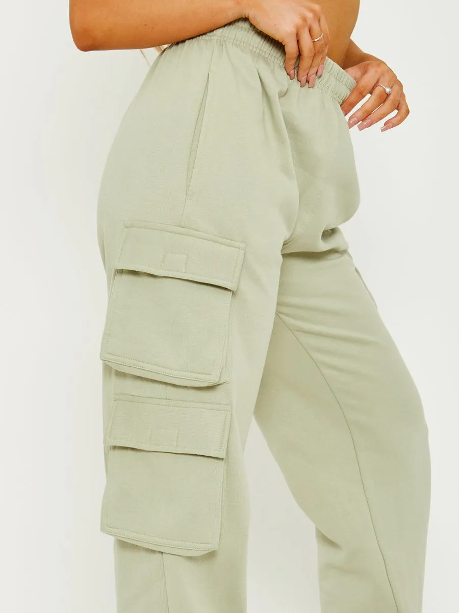 Elicia Utility Pocket Fleeced Cargo Jogger In Green