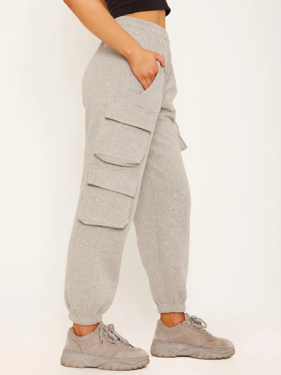 Elicia Utility Pocket Fleeced Cargo Jogger In Grey