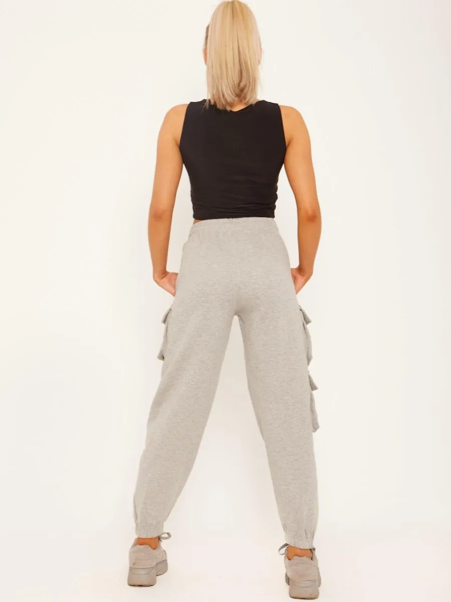Elicia Utility Pocket Fleeced Cargo Jogger In Grey