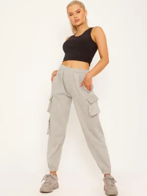 Elicia Utility Pocket Fleeced Cargo Jogger In Grey