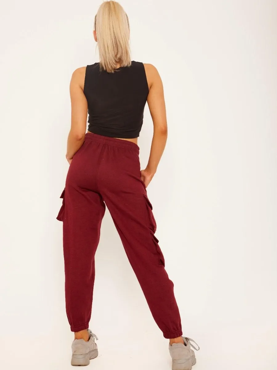 Elicia Utility Pocket Fleeced Cargo Jogger In Wine