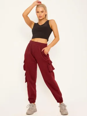 Elicia Utility Pocket Fleeced Cargo Jogger In Wine