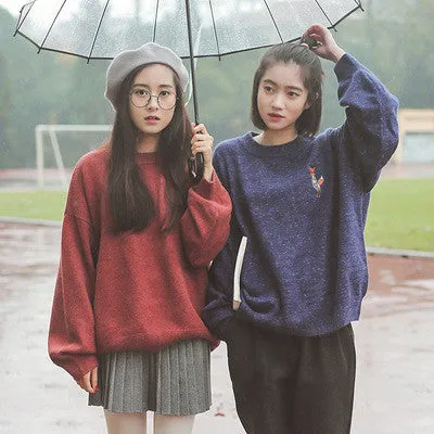 Embroidery Loose Puff Sleeve Sweater