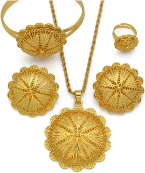 Ethiopian Jewelry Set - Traditional Ethiopian Jewelry for Women - Gold Pendant, Earrings, Ring, Bangles - Eritrean African Gifts