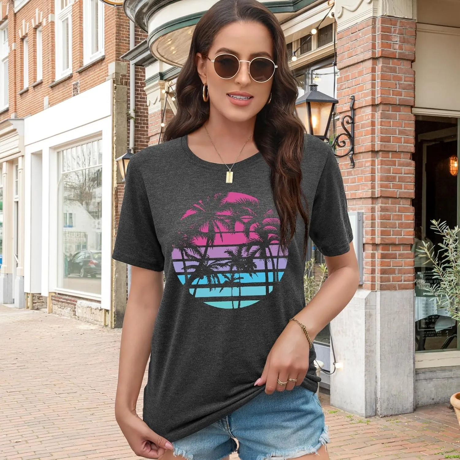 EUOW Tshirts for Womens Graphic Summer Tees Short Sleeve Loose Fit Trendy Tops