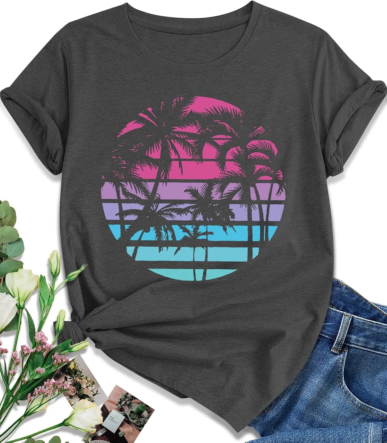 EUOW Tshirts for Womens Graphic Summer Tees Short Sleeve Loose Fit Trendy Tops