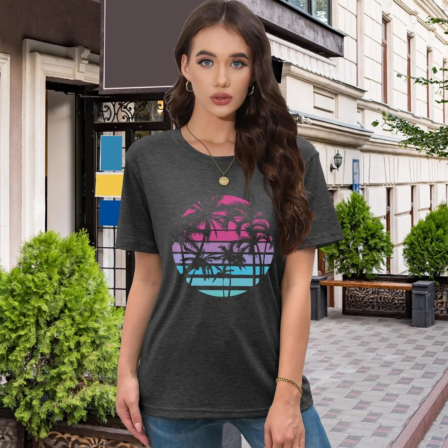 EUOW Tshirts for Womens Graphic Summer Tees Short Sleeve Loose Fit Trendy Tops