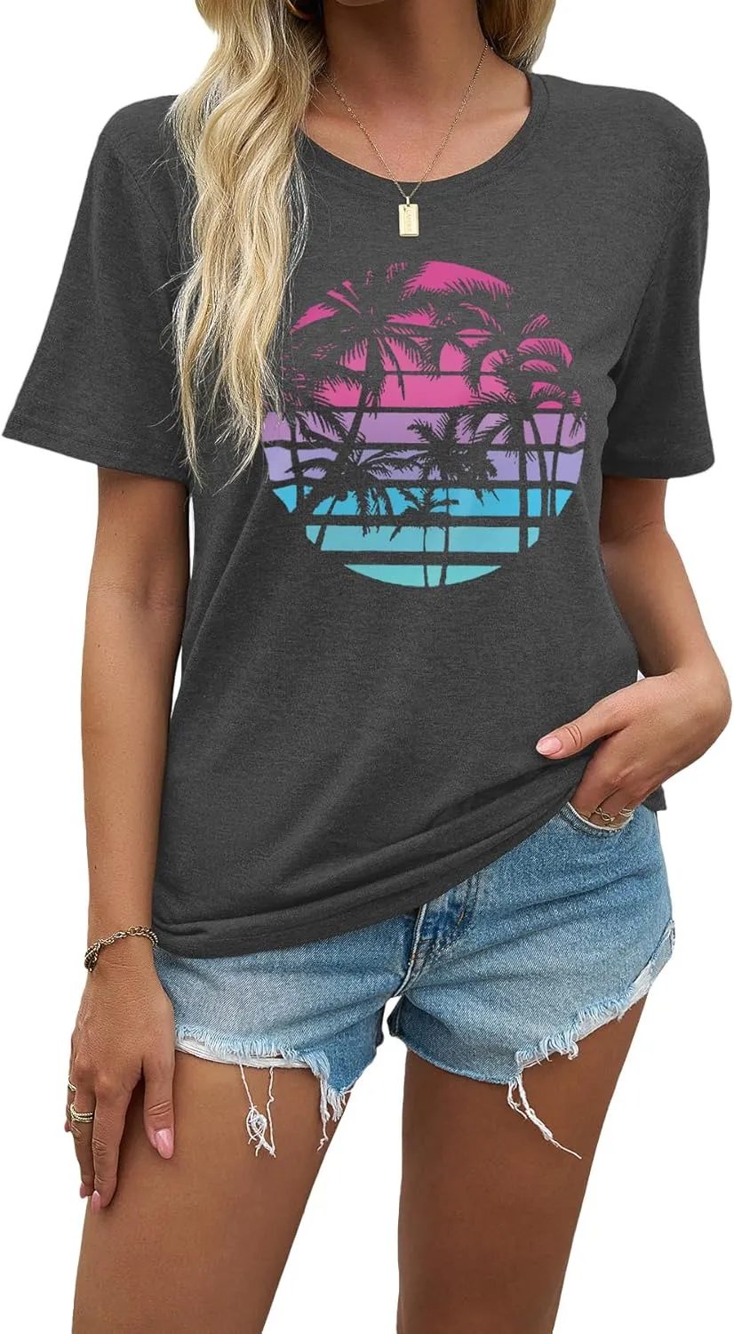 EUOW Tshirts for Womens Graphic Summer Tees Short Sleeve Loose Fit Trendy Tops