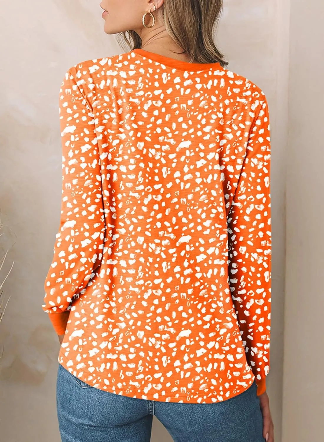 EVALESS Womens Crewneck Long Sleeve Tops Casual Polka Dots Tops Spring Summer 2025 Tshirts Shirts