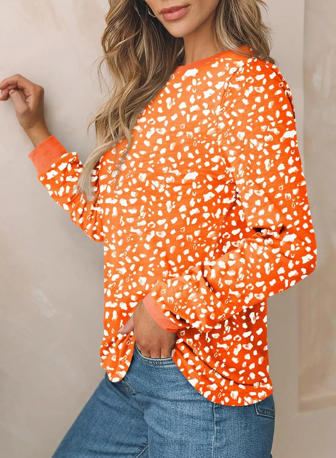 EVALESS Womens Crewneck Long Sleeve Tops Casual Polka Dots Tops Spring Summer 2025 Tshirts Shirts