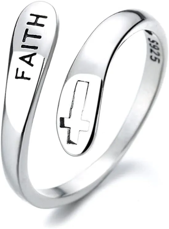 Exquisite Simple Hollow Cross Ring, 925 Sterling Silver Faith Opening Ring, Women's Minimalist Style Jewelry Gift for Birthday, Christmas