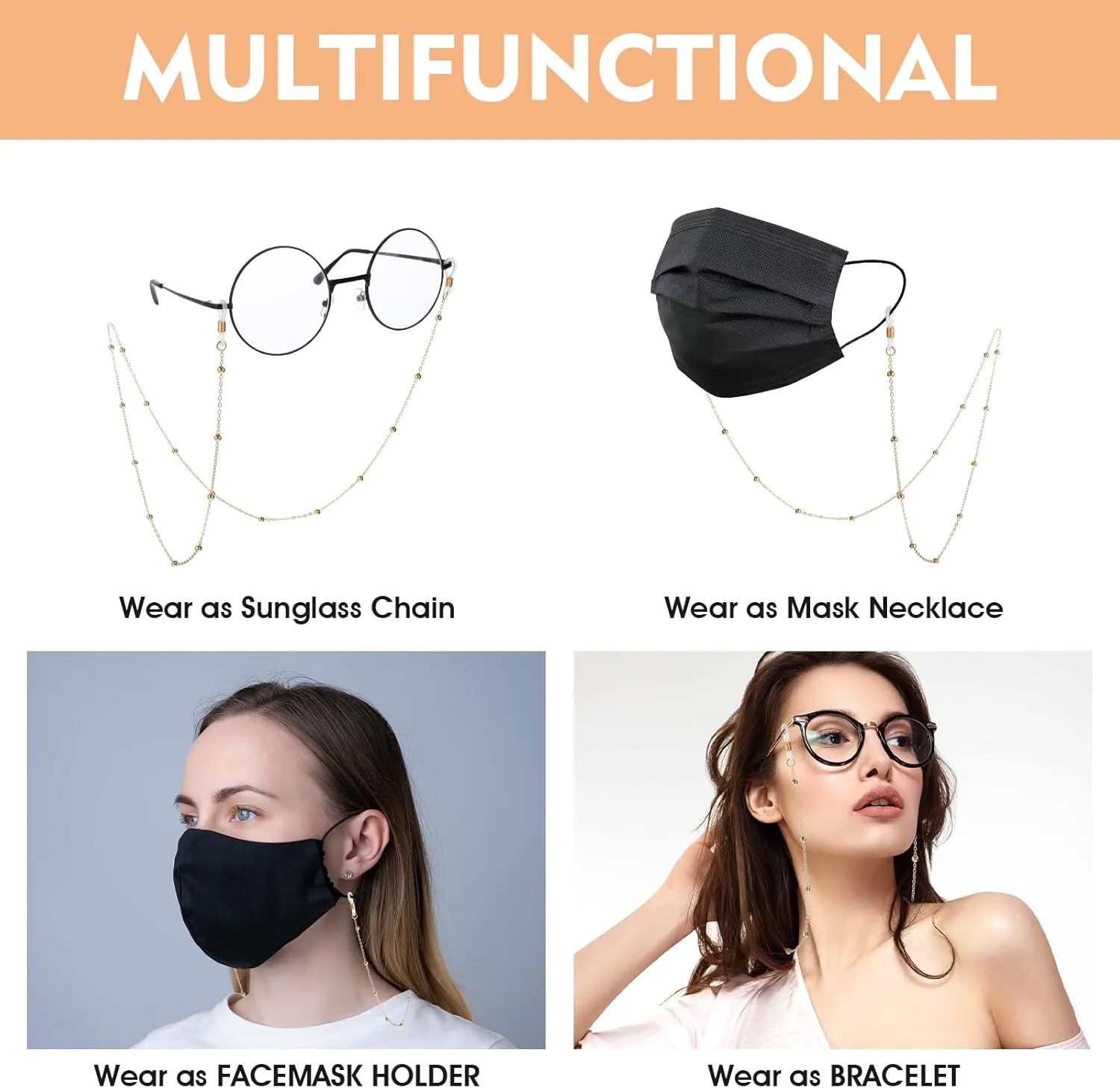 Eyeglass Chains Women Beaded Cute Glass Cord Frames Lanyard String Necklace Stylish Sunglasses Strap Prevent Loss