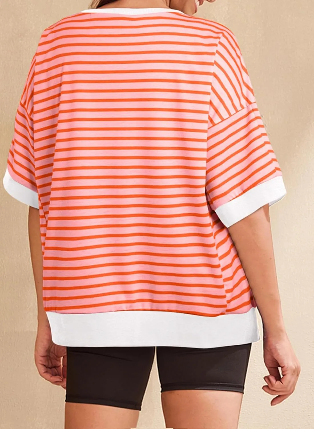 Eytino Womens Plus Size Tops Casual Short Sleeve Striped Color Block Shirts Crewneck Pullover T Shirts(1X-5X)