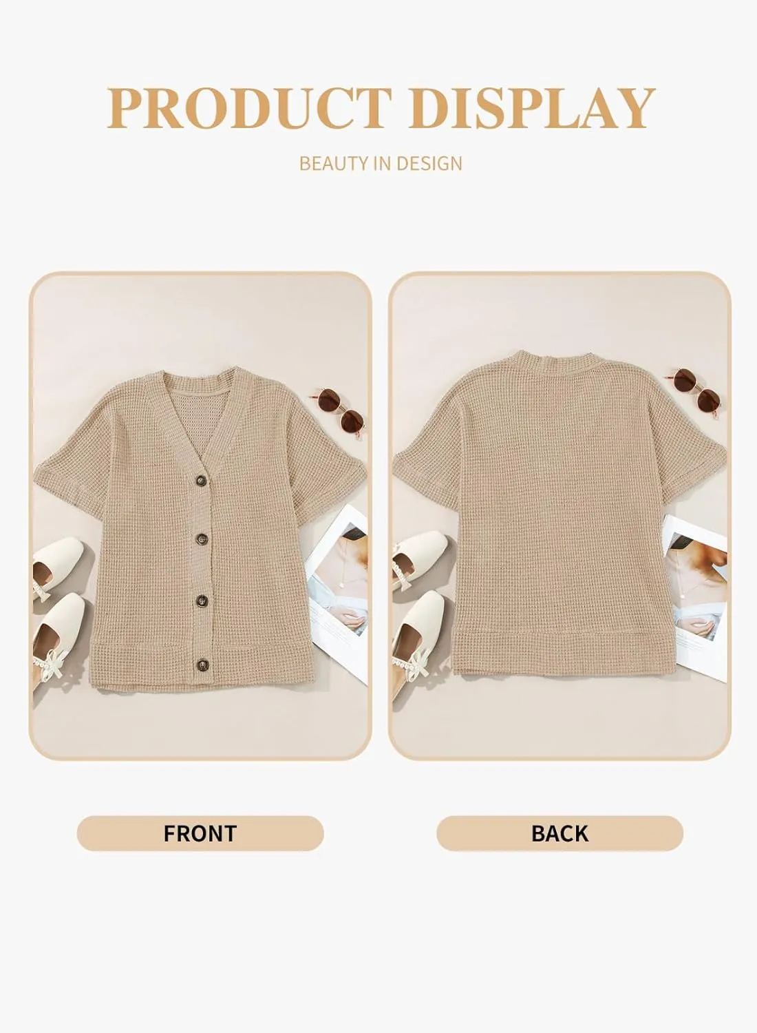 Eytino Womens Plus Size Tops Casual V Neck Short Sleeve Waffle Knit Button Down Shirts(1X-5X)